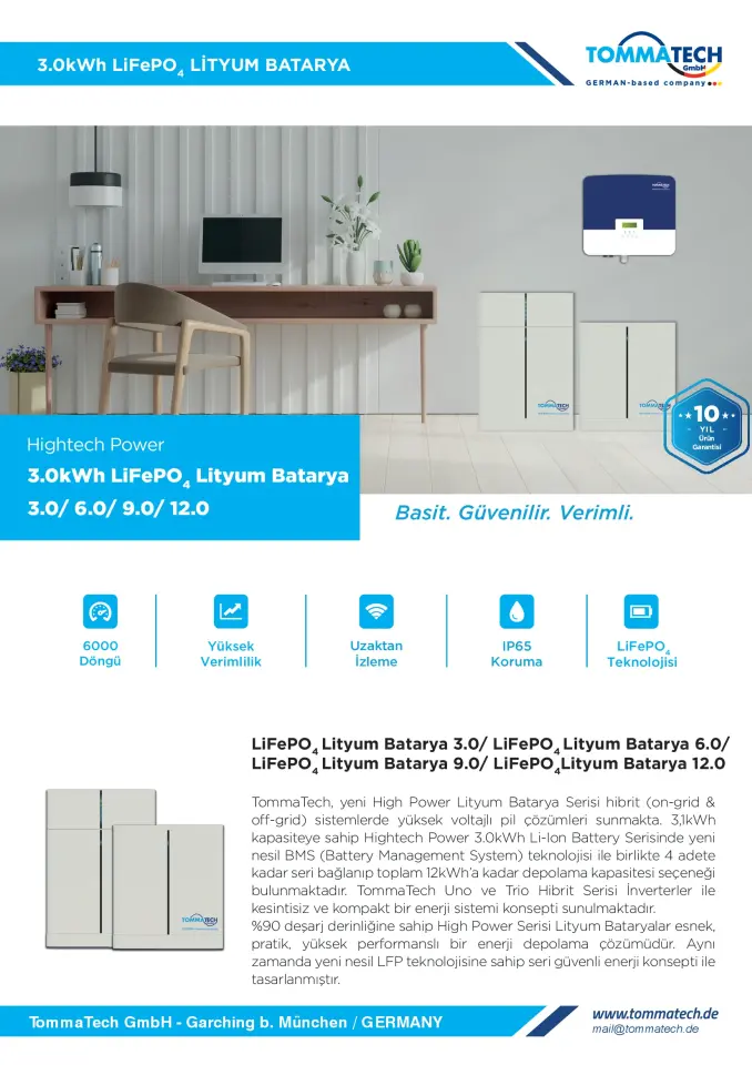 TommaTech 3kWh Lityum Depolama Yönetim Sistemi