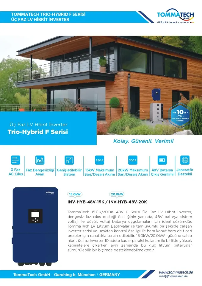 TommaTech F Serisi 20kW 48V Trifaze LV Hibrit İnverter