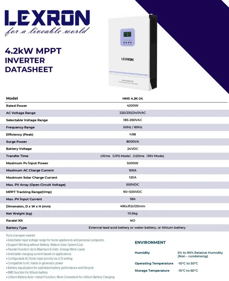 Lexron 24 V 4.2 KW Mppt 90-500V DC Input Yüksek Voltaj Tam Sinüs Akıllı İnverter