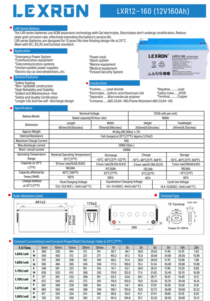 Lexron 160 Ah Solar Jel Akü - 2025 Yılı Üretim