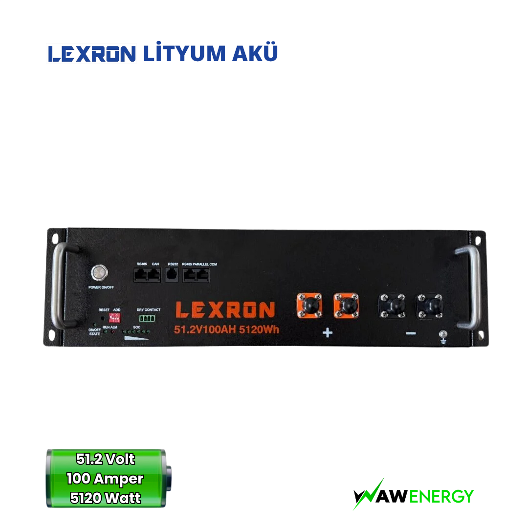 Lexron 51.2 V 100 Ah Lityum Akü - 5120 W LiFePO₄ Premium Serisi