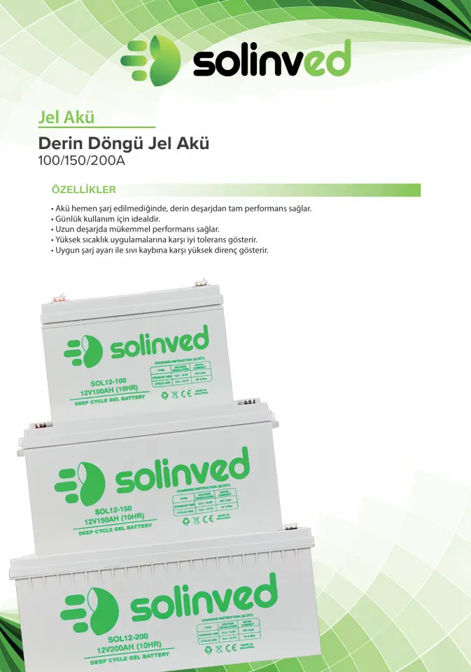 Solinved 12V 200Ah Solar Jel Akü