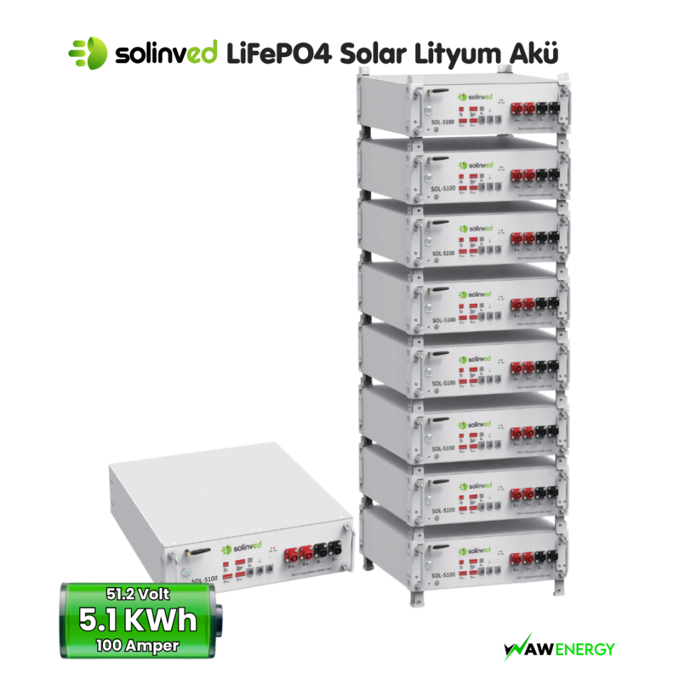 Solinved 51.2 V 100Ah Lityum Akü - LiFePo4 Serilenebilir Akü