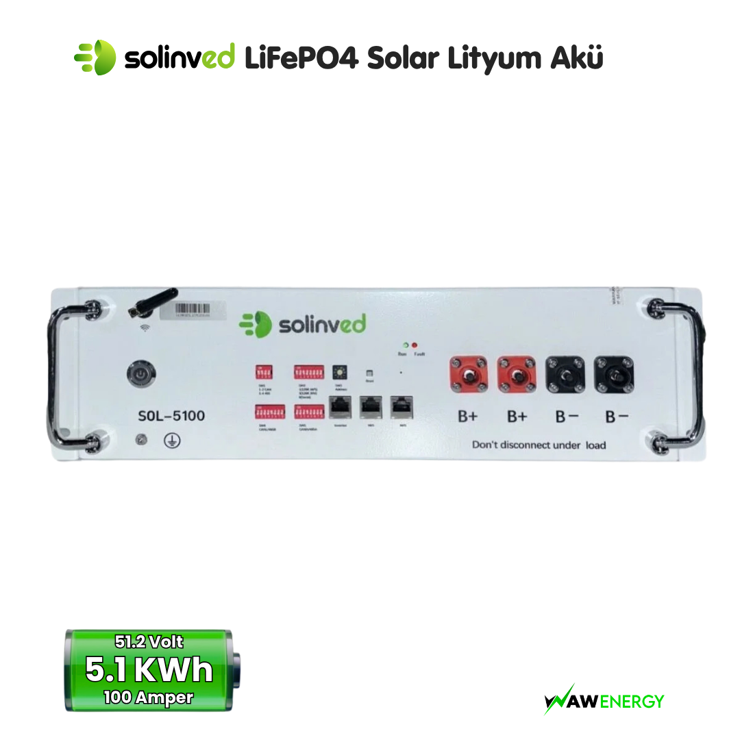 Solinved 51.2 V 100Ah Lityum Akü - LiFePo4 Serilenebilir Akü