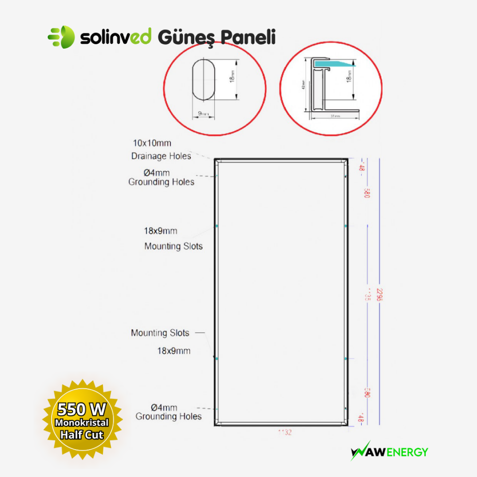 Solinved 550 Watt Monokristal Half Cut Güneş Paneli - 144 Hücre