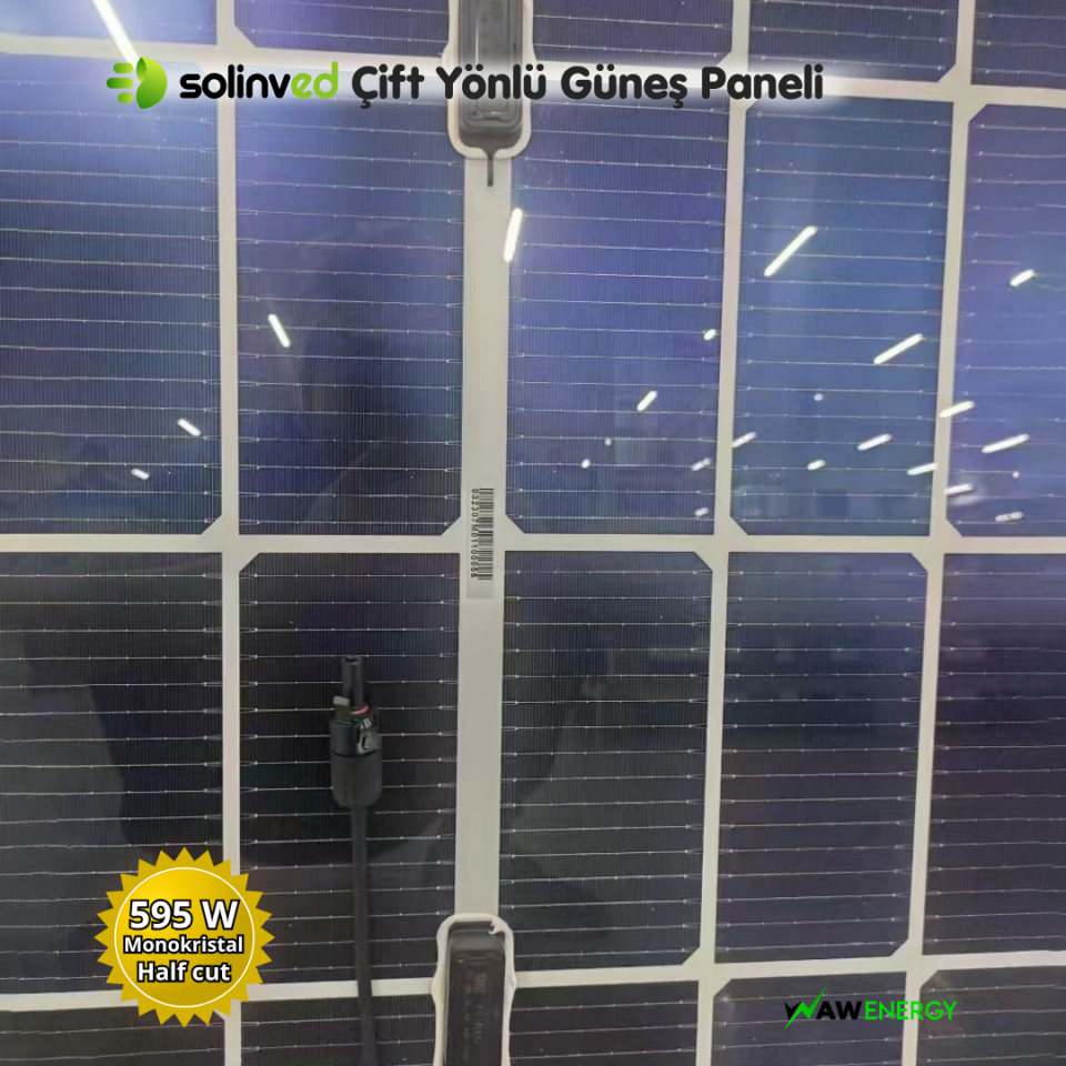 Solinved 595 Watt Topcon Bifacial Çift Yönlü Half Cut Güneş Paneli