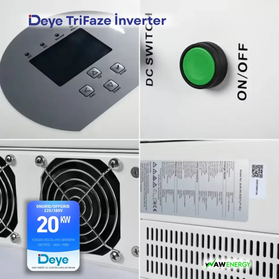 Deye Trifaze 20Kw HV Hibrit SG01HP3-EU-AM2 Ongrid/Offgrid Solar İnverter - 2 MPPT 3 String