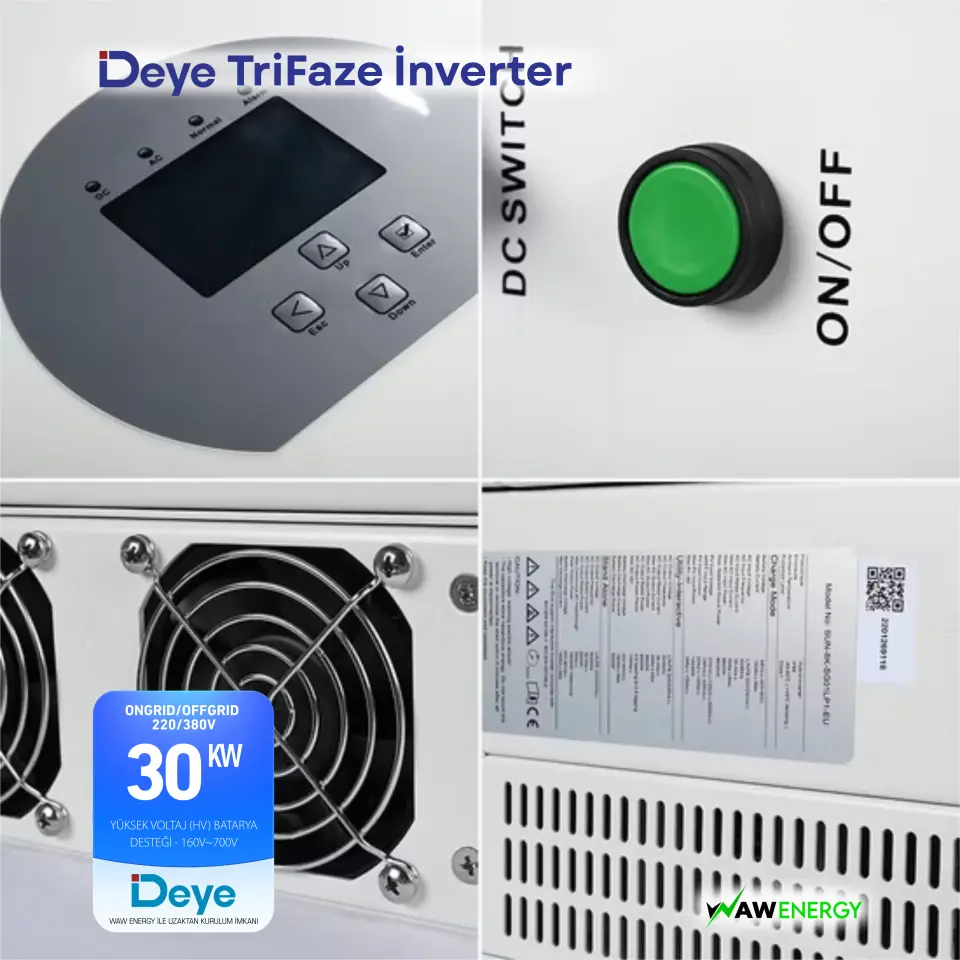 Deye Trifaze 30Kw HV Hibrit EU-BM3 Ongrid/Offgrid Solar İnverter - 3 MPPT 6 String