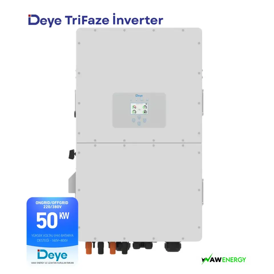 Deye Trifaze 50Kw HV Hibrit SG01HP3-EU-BM3 Ongrid/Offgrid Solar İnverter 160~800Volt - 4 MPPT 8 String