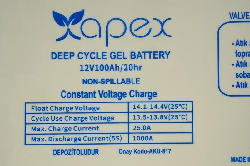 12V 100Ah Jel Akü Apex