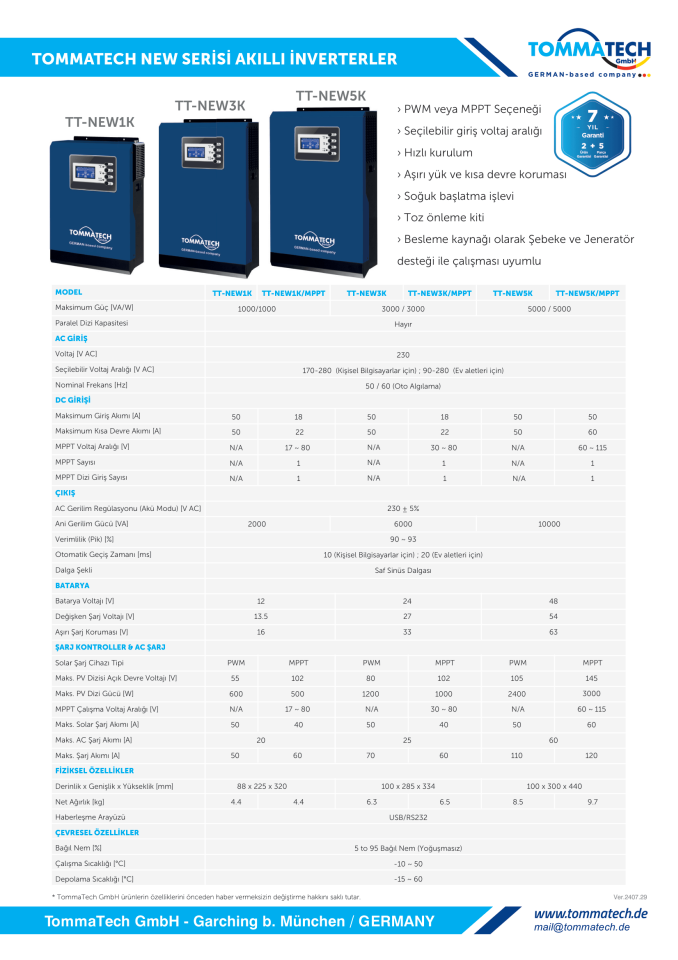 TommaTech New 5 Kw 48V 5000W MPPT Akıllı İnverter