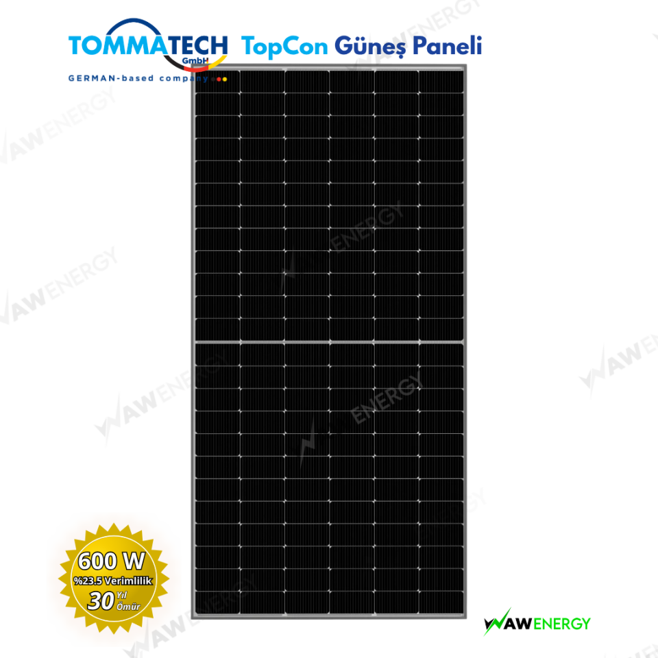 TommaTech 600Wp 144TN M10 Topcon Monokristal Güneş Paneli